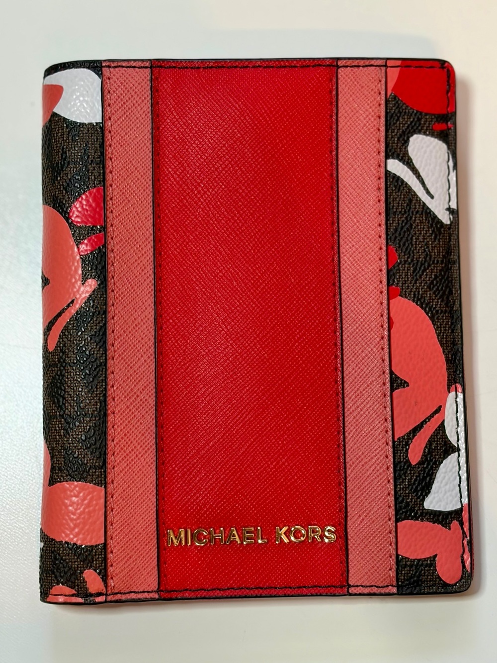 Michael Kors NWT Jet Set Butterflies Red & Brown Passport Wallet Case MSRP $128
